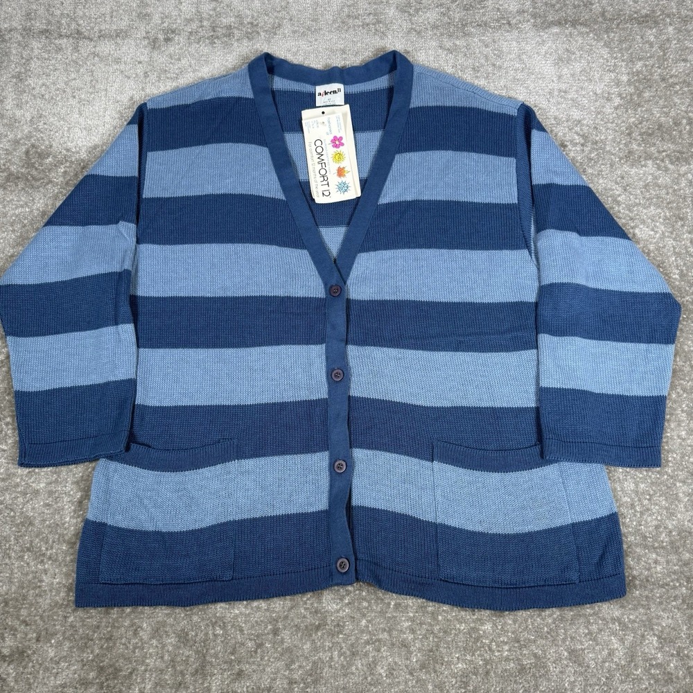 VTG NWT‎ Aileen Cardigan Sweater Women's 42 XL? Blue Striped V Neck USA Made